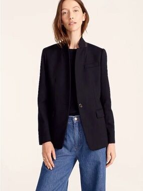 J. Crew Black Wool Blend Regent Blazer Stand Up Collar Sz 2 EUC
